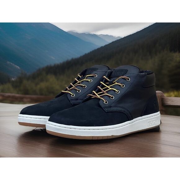 POLO Ralph Lauren Black Shrunken Nubuck Canvas Chukka Boots Mens Size 9 NEW